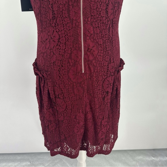 Gabby Skye Burgundy Red Sleeveless Lace Overlay Drop Waist Dress Size 14 - Picture 13 of 15
